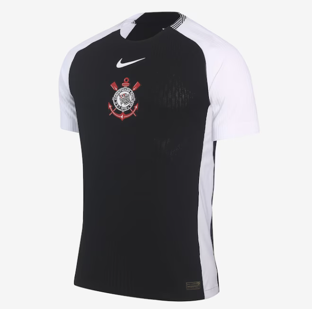 Camisa Corinthians Torcedor Preta com Branco -Lançamento 25/26