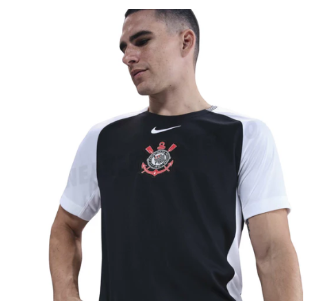 Camisa Corinthians Torcedor Preta com Branco -Lançamento 25/26