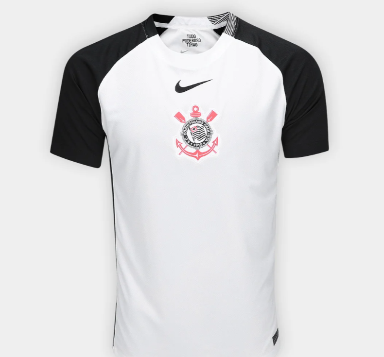 Camisa Corinthians Torcedor Branco com Preto -Lançamento 25/26